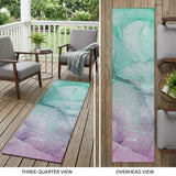 8' Runner Green Abstract Washable Non Skid Indoor Outdoor Runner Rug