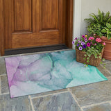 3' X 5' Green Abstract Washable Non Skid Indoor Outdoor Area Rug