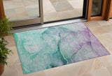 3' X 5' Green Abstract Washable Non Skid Indoor Outdoor Area Rug