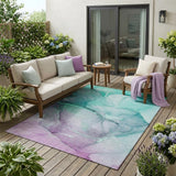 5' X 8' Green Abstract Washable Non Skid Indoor Outdoor Area Rug