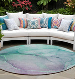 8' Round Green Round Abstract Washable Non Skid Indoor Outdoor Area Rug