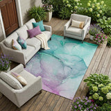 8' X 10' Green Abstract Washable Non Skid Indoor Outdoor Area Rug