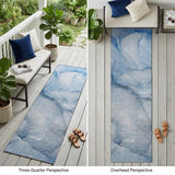 8' Runner Blue Abstract Washable Non Skid Indoor Outdoor Runner Rug