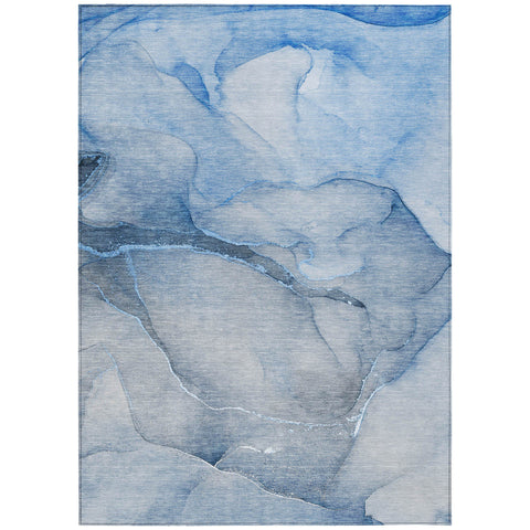 5' X 8' Blue Abstract Washable Non Skid Indoor Outdoor Area Rug