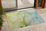 2' X 3' Green Abstract Washable Non Skid Indoor Outdoor Area Rug