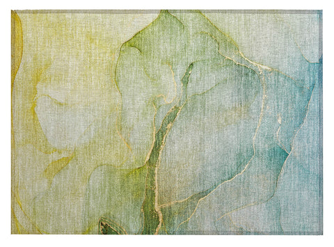 2' X 3' Green Abstract Washable Non Skid Indoor Outdoor Area Rug