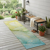8' Runner Green Abstract Washable Non Skid Indoor Outdoor Runner Rug