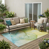 5' X 8' Green Abstract Washable Non Skid Indoor Outdoor Area Rug