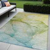 5' X 8' Green Abstract Washable Non Skid Indoor Outdoor Area Rug