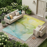 8' X 10' Green Abstract Washable Non Skid Indoor Outdoor Area Rug