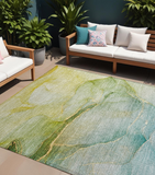 8' X 10' Green Abstract Washable Non Skid Indoor Outdoor Area Rug