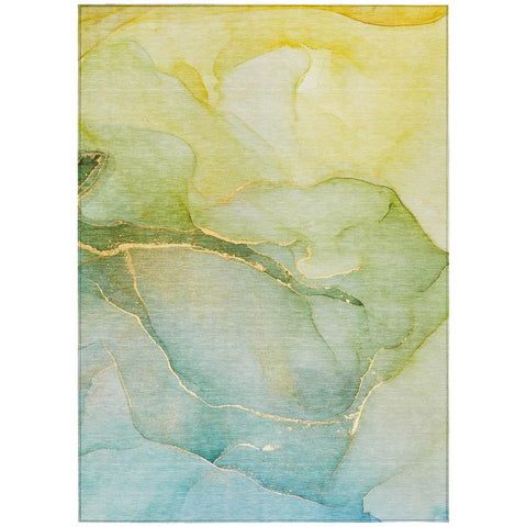8' X 10' Green Abstract Washable Non Skid Indoor Outdoor Area Rug
