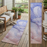 2' X 8' Blue and Purple Abstract Washable Non Skid Indoor Outdoor Runner Rug