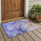 3' X 5' Blue and Brown Abstract Washable Non Skid Indoor Outdoor Area Rug