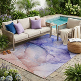 5' X 8' Blue and Brown Abstract Washable Non Skid Indoor Outdoor Area Rug