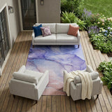 8' X 10' Blue and Brown Abstract Washable Non Skid Indoor Outdoor Area Rug