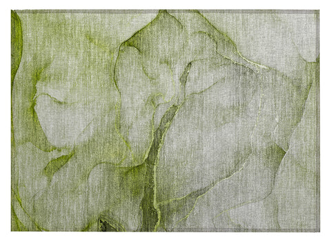 2' X 3' Olive Green Abstract Washable Non Skid Indoor Outdoor Area Rug