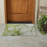 2' X 3' Olive Green Abstract Washable Non Skid Indoor Outdoor Area Rug