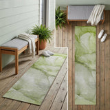 8' Runner Olive Green Abstract Washable Non Skid Indoor Outdoor Runner Rug