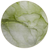 8' Olive Green Round Abstract Washable Indoor Outdoor Area Rug