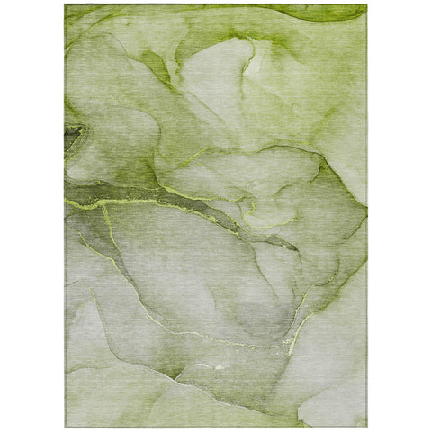 8' X 10' Olive Green Abstract Washable Indoor Outdoor Area Rug