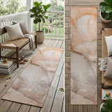 8' Runner Taupe Abstract Washable Non Skid Indoor Outdoor Runner Rug