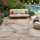 5' X 8' Taupe Abstract Washable Indoor Outdoor Area Rug
