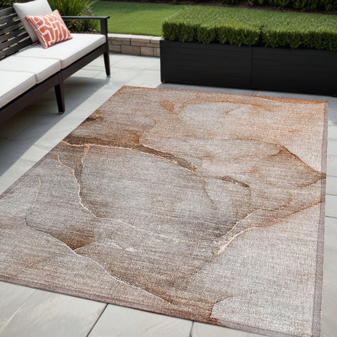 5' X 8' Taupe Abstract Washable Indoor Outdoor Area Rug