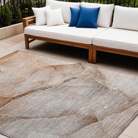 8' X 10' Taupe Abstract Washable Non Skid Indoor Outdoor Area Rug