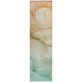 8' Runner Teal Abstract Washable Non Skid Indoor Outdoor Runner Rug