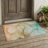 3' X 5' Green and Pink Abstract Washable Non Skid Indoor Outdoor Area Rug