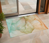 3' X 5' Green and Pink Abstract Washable Non Skid Indoor Outdoor Area Rug