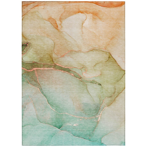 3' X 5' Green and Pink Abstract Washable Non Skid Indoor Outdoor Area Rug