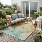 5' X 8' Green and Pink Abstract Washable Non Skid Indoor Outdoor Area Rug
