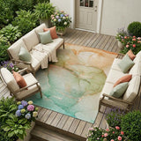 8' X 10' Teal Abstract Washable Non Skid Indoor Outdoor Area Rug