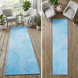 8' Runner Blue Abstract Washable Non Skid Indoor Outdoor Runner Rug