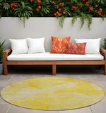 8' Round Gold Abstract Washable Non Skid Indoor Outdoor Area Rug