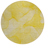 8' Round Gold Abstract Washable Non Skid Indoor Outdoor Area Rug