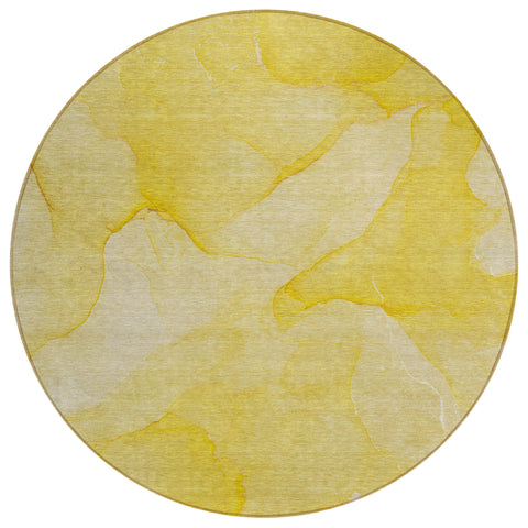 8' Round Gold Abstract Washable Non Skid Indoor Outdoor Area Rug