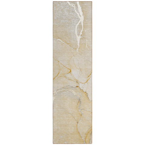 2' X 8' Beige Abstract Washable Indoor Outdoor Runner Rug