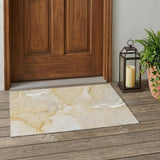 3' X 5' Beige Abstract Washable Indoor Outdoor Area Rug
