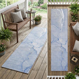 8' Runner Blue Abstract Washable Non Skid Indoor Outdoor Runner Rug