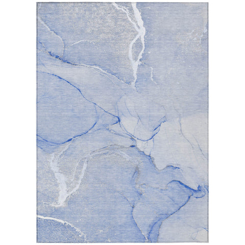 5' X 8' Blue Abstract Washable Non Skid Indoor Outdoor Area Rug