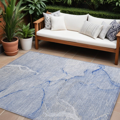 8' X 10' Blue Abstract Washable Non Skid Indoor Outdoor Area Rug