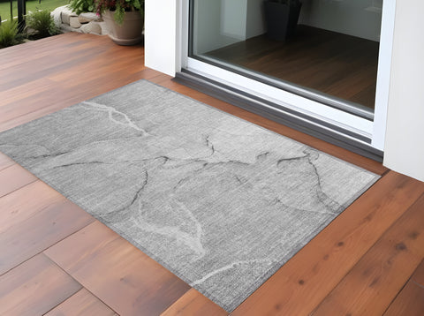 2' X 3' Gray Abstract Washable Non Skid Indoor Outdoor Area Rug