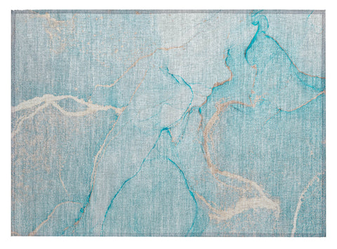 2' X 3' Teal Abstract Washable Non Skid Indoor Outdoor Area Rug
