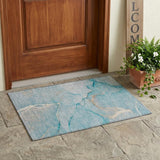 2' X 3' Teal Abstract Washable Non Skid Indoor Outdoor Area Rug