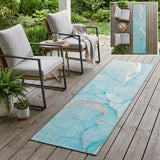 8' Runner Teal Abstract Washable Non Skid Indoor Outdoor Runner Rug