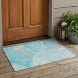 3' X 5' Teal Abstract Washable Non Skid Indoor Outdoor Area Rug