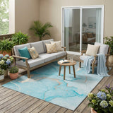 5' X 8' Teal Abstract Washable Non Skid Indoor Outdoor Area Rug
